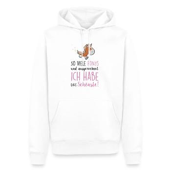 So viele Ponys und ich habe das Schönste - Männer Premium Bio Hoodie - Weiß - Vorne - Nico (187cm)
