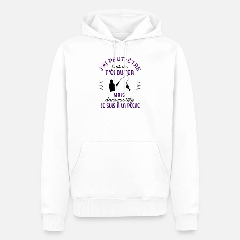dans ma tête je suis à la pêche - Sweat à capuche Premium bio Homme - blanc
