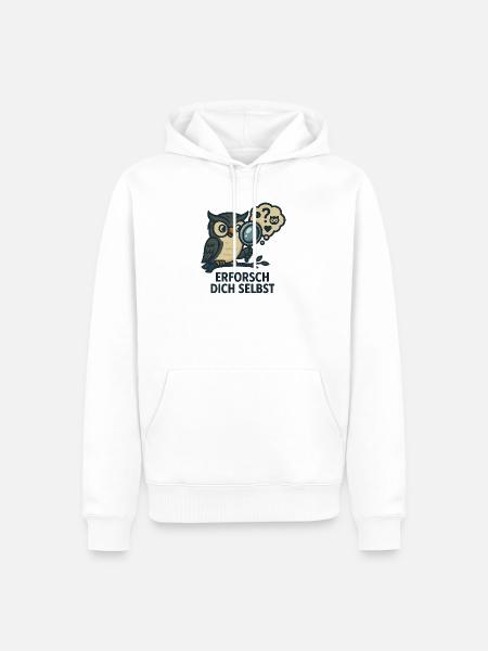 Erforsch dich selbst – Eulen-Motiv - Männer Premium Bio Hoodie - Weiß