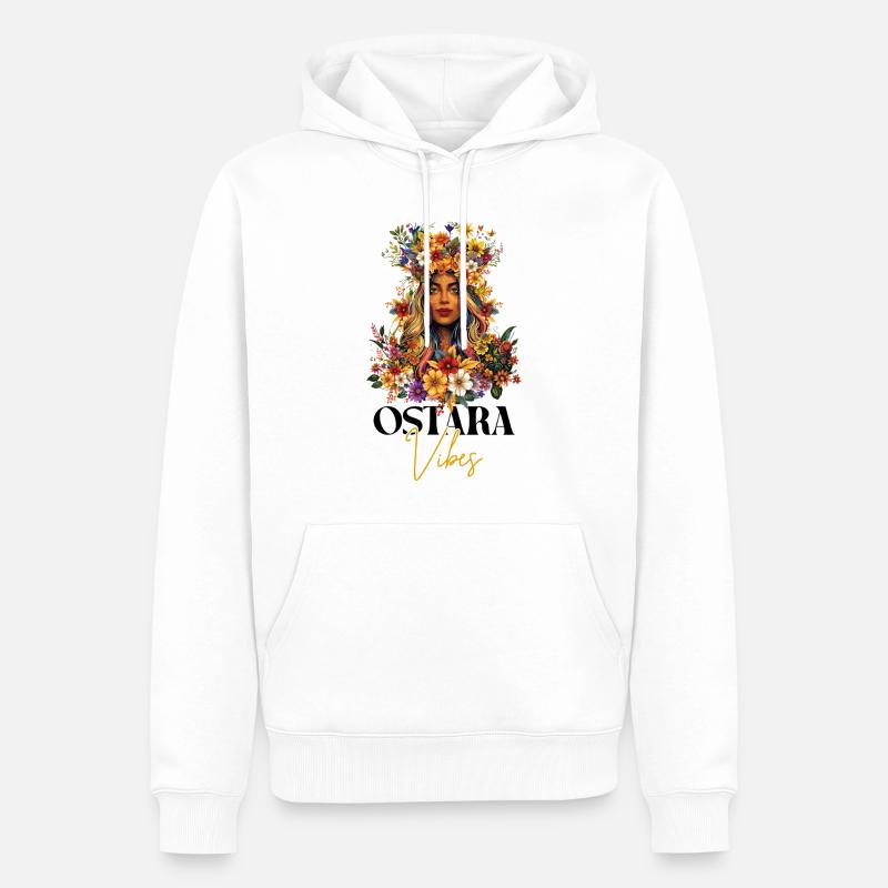 Ostara Vibes Joyeux Pas Déesse Ostara - Sweat à capuche Premium bio Homme - blanc