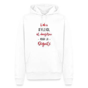 l'abus d'alcool est dangereux pour la dignité - Sweat à capuche Premium bio Homme - blanc - Devant - Nico (187cm)