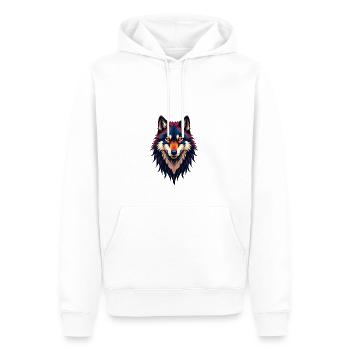 Loup - Tête - Animal - Coloré - Sweat à capuche Premium bio Homme - blanc - Devant - Nico (187cm)