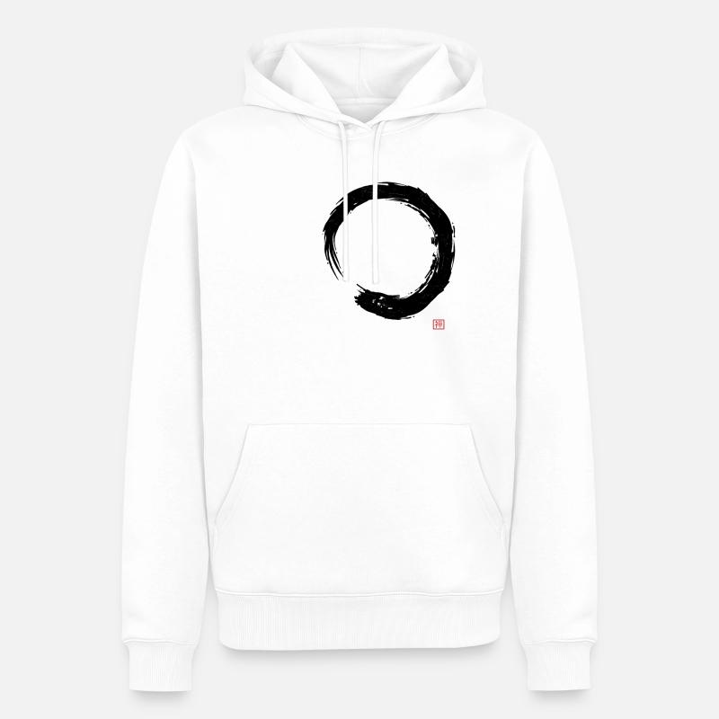 Calligraphie Enso Circle Bouddhisme Zen - Sweat à capuche Premium bio Homme - blanc