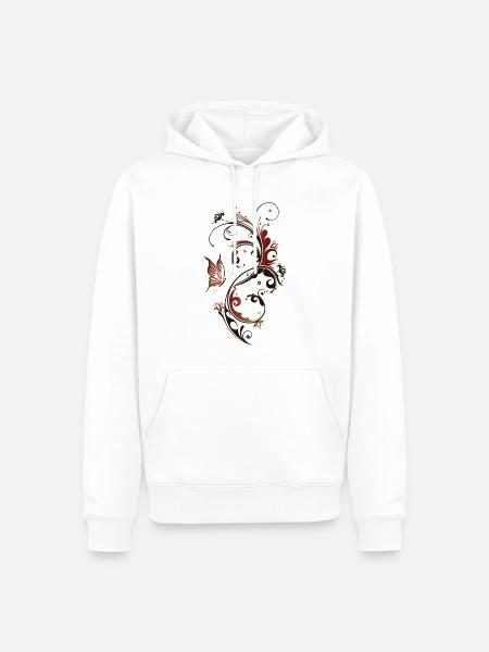 Blumenranke mit Schmetterling, rot und braun - Männer Premium Bio Hoodie - Weiß