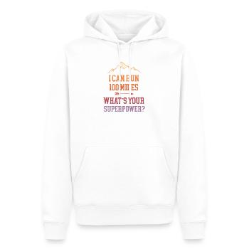 Ich kann 100 Meilen laufen. Was ist deine Superkraft? - Männer Premium Bio Hoodie - Weiß - Vorne - Nico (187cm)