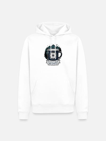 Angetrieben von Kies und Espresso-Kaffeetasse - Männer Premium Bio Hoodie - Weiß
