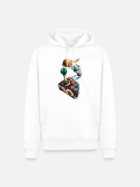 Kometen-Joystick mit Planetenparcours - Männer Premium Bio Hoodie - Weiß