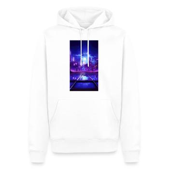 Lila dystopische Traumstadt - Männer Premium Bio Hoodie - Weiß - Vorne - Nico (187cm)