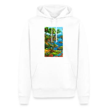 Abstrakte KI-Landschaft aus Wasser und Klippen - Männer Premium Bio Hoodie - Weiß - Vorne - Nico (187cm)