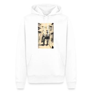 Croquis à l’encre de rue père et fille - Sweat à capuche Premium bio Homme - blanc - Devant - Nico (187cm)