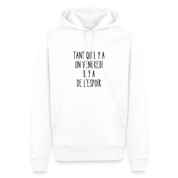 tant qu'il y a un vendredi il y a de l'espoir - Sweat à capuche Premium bio Homme - blanc - Devant - Nico (187cm)