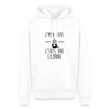 j'men fous licorne, cadeau licorne, panda - Sweat à capuche Premium bio Homme - blanc - Devant - Nico (187cm)