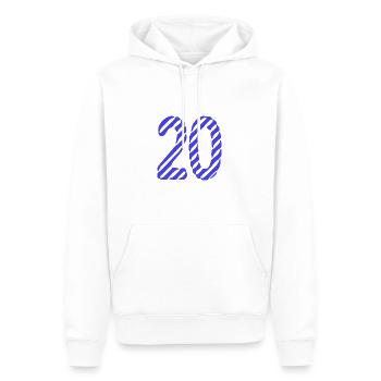20. 20 JAHRE. 20-JÄHRIGES JUBILÄUM. 20-JÄHRIGES JUBILÄUM. - Männer Premium Bio Hoodie - Weiß - Vorne - Nico (187cm)