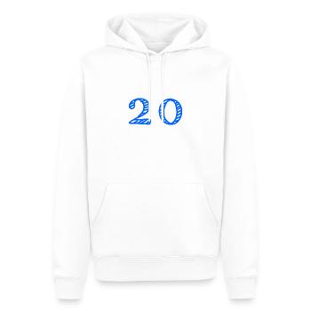 20. 20 ANS. 20e ANNIVERSAIRE. ANNIVERSAIRE 20 ANS. - Sweat à capuche Premium bio Homme - blanc - Devant - Nico (187cm)
