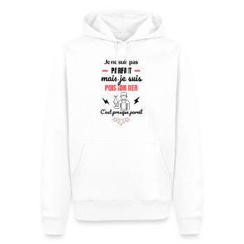 Je ne suis pas parfait POISSONNIER - Sweat à capuche Premium bio Homme - blanc - Devant - Nico (187cm)