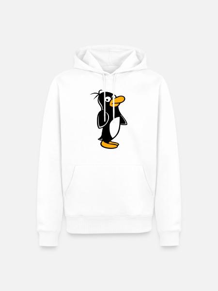 Le pingouin a l’air drôle et prudent sur le côté - Sweat à capuche Premium bio Homme - blanc