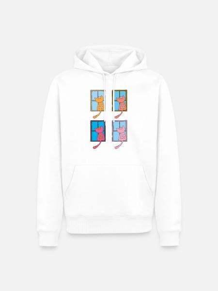 katzen am fenster bunt - Männer Premium Bio Hoodie - Weiß
