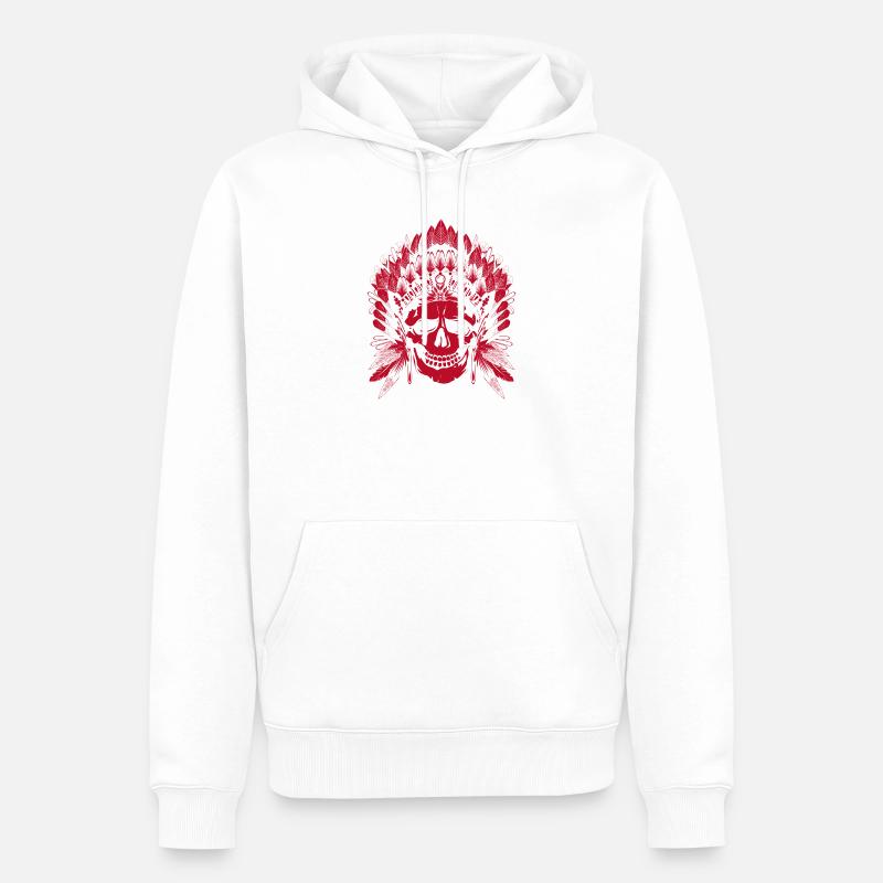 roter Totenkopf mit Kopfschmuck eines Häuptlings - Männer Premium Bio Hoodie - Weiß