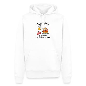 Achtung ich habe Geburtstag - Männer Premium Bio Hoodie - Weiß - Vorne - Nico (187cm)