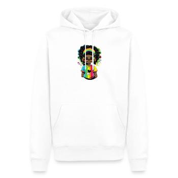Leuchtender Reggae-Pullover mit Rainbow-Design - Männer Premium Bio Hoodie - Weiß - Vorne - Nico (187cm)