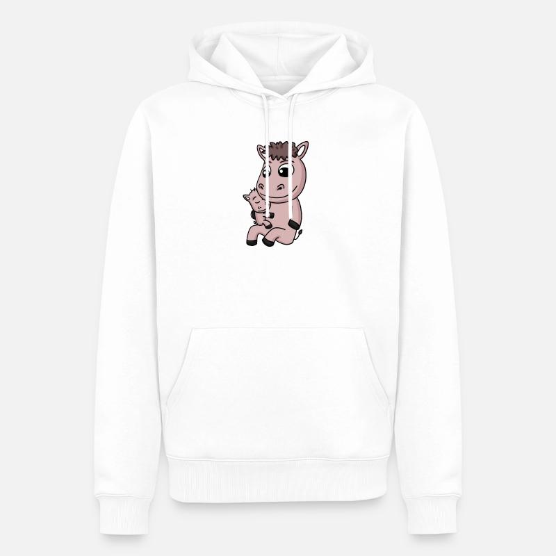 Famille Cheval - Cheval avec bébé - Sweat à capuche Premium bio Homme - blanc