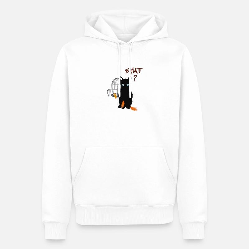 Petit chaton mignon noir et oiseau - Sweat à capuche Premium bio Homme - blanc