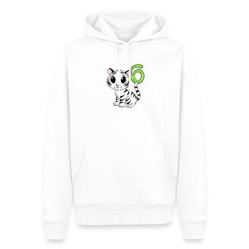 Tigre motif 6e anniversaire - Six ans - Sweat à capuche Premium bio Homme - blanc - Devant - Nico (187cm)