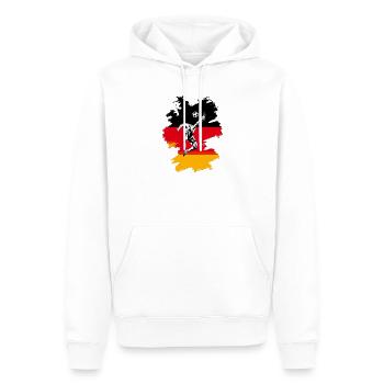 Dynamische Fußball-Action auf deutscher Flagge - Männer Premium Bio Hoodie - Weiß - Vorne - Nico (187cm)