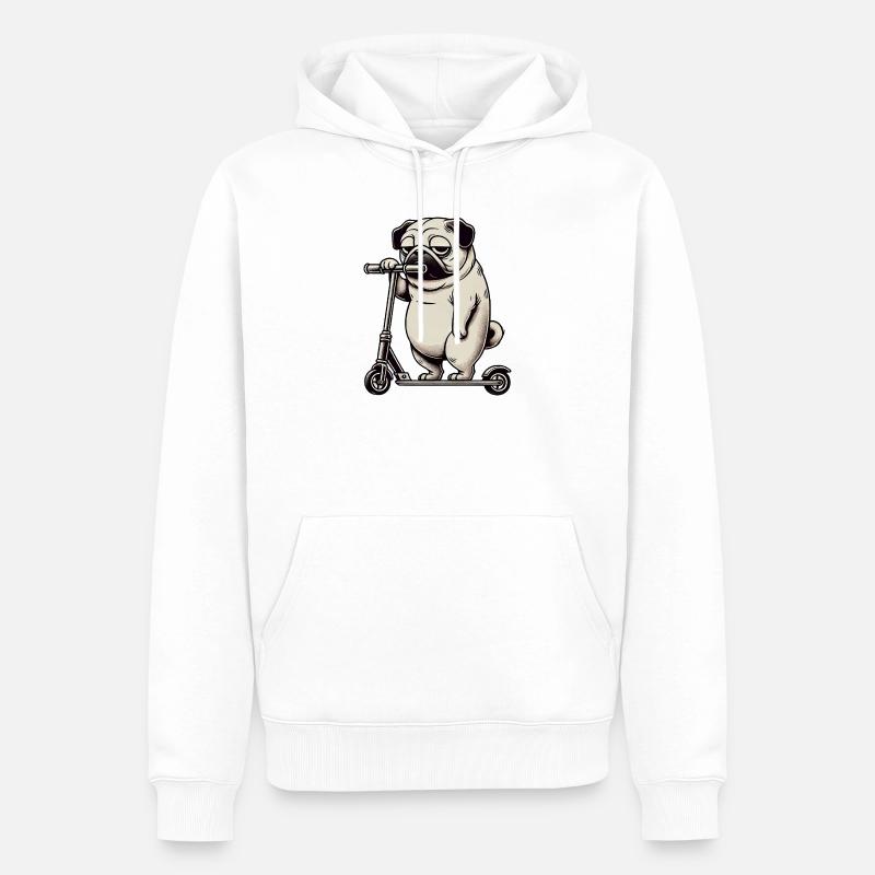 Lustiger Mops Roller Scooter Kickroller Grumpy - Männer Premium Bio Hoodie - Weiß