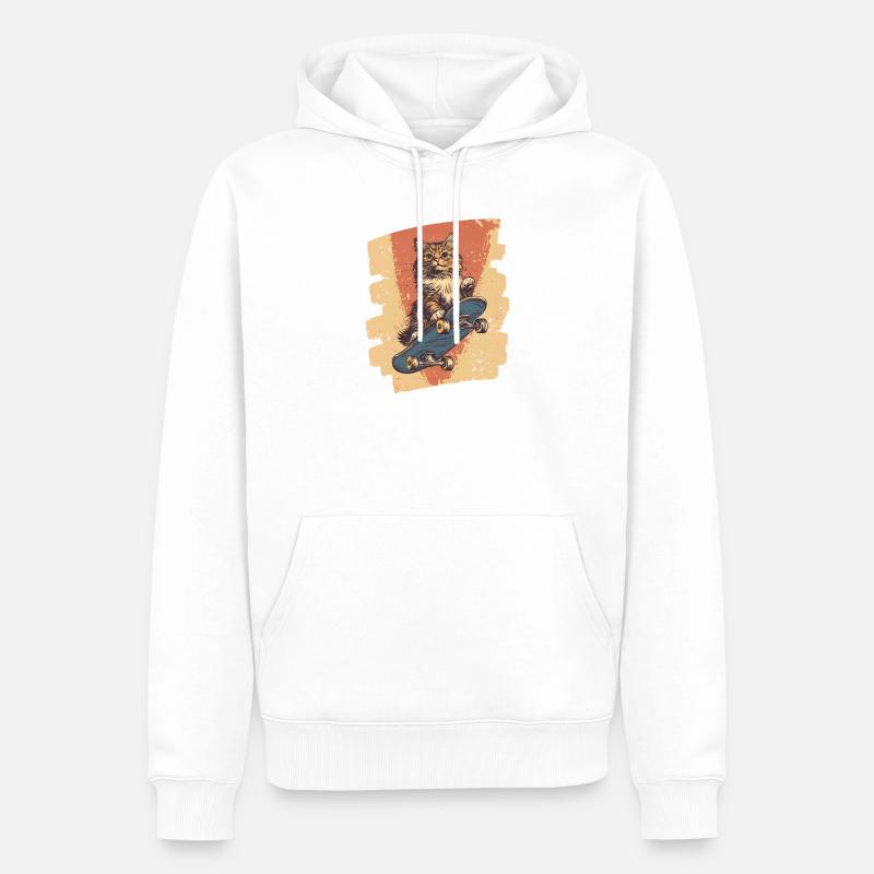 Chat de planche à roulettes - Sweat à capuche Premium bio Homme - blanc