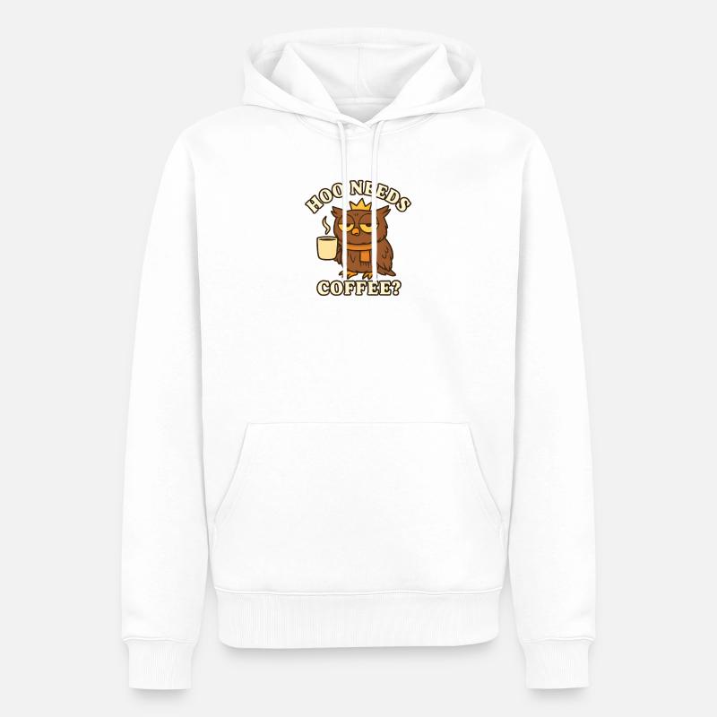  Hoo Needs Coffee? – Lustige Eule - Männer Premium Bio Hoodie - Weiß