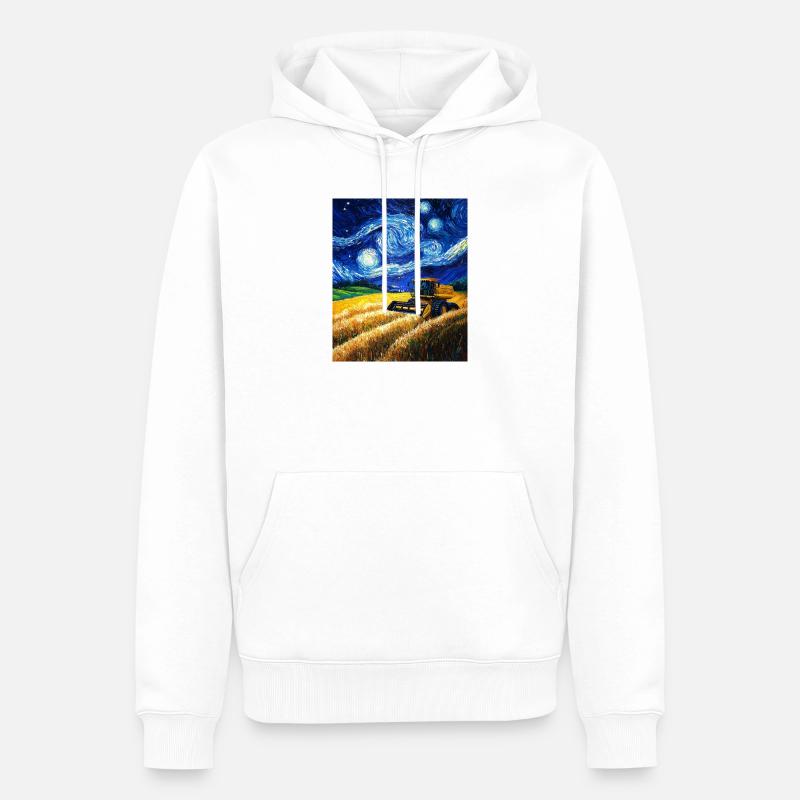 moissonneuse-batteuse fermier style van gogh étoilé - Sweat à capuche Premium bio Homme - blanc