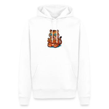 Verspielter Tiger mit Brille und Buch - Männer Premium Bio Hoodie - Weiß - Vorne - Nico (187cm)