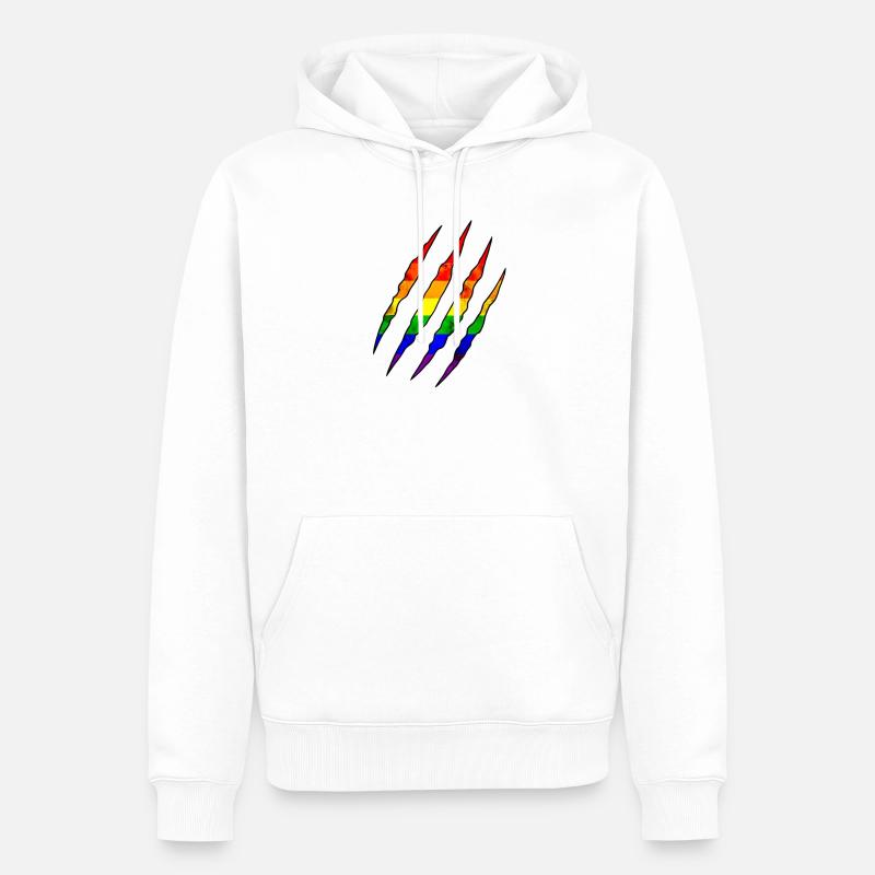 Pride Claw arc-en-ciel Statement Scratch Trace - Sweat à capuche Premium bio Homme - blanc