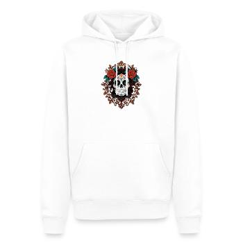 Floral Sugar Skull Embellished illustration - Men’s Premium Organic Hoodie - white - Front - Nico (187cm)