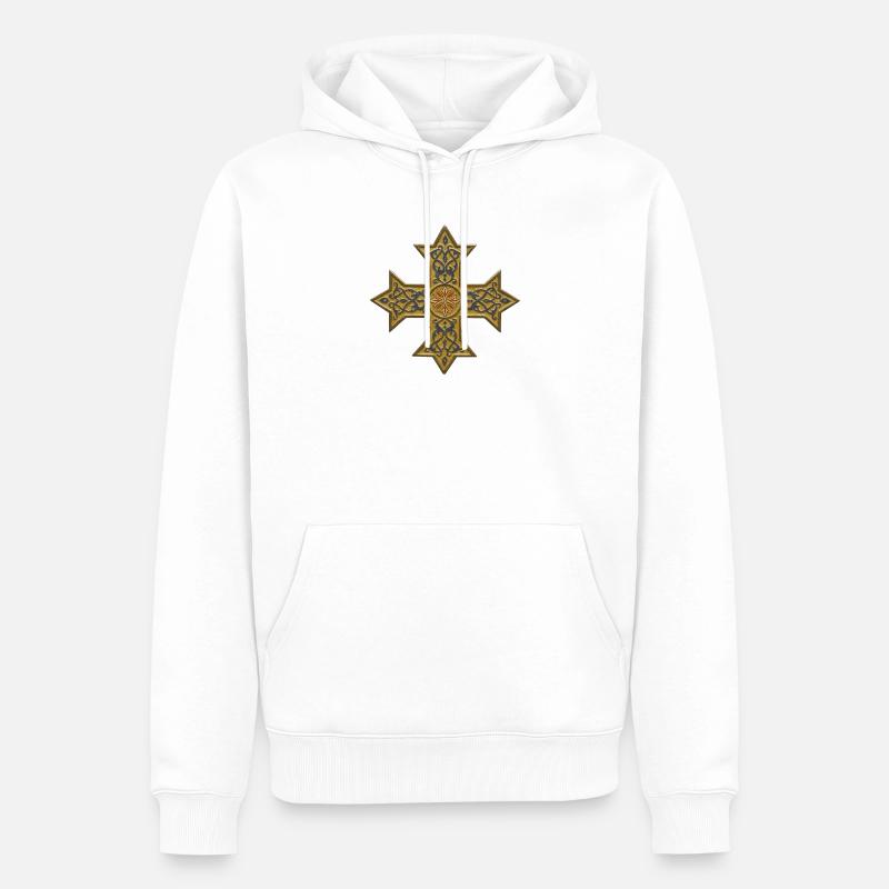 Croix copte - Sweat à capuche Premium bio Homme - blanc