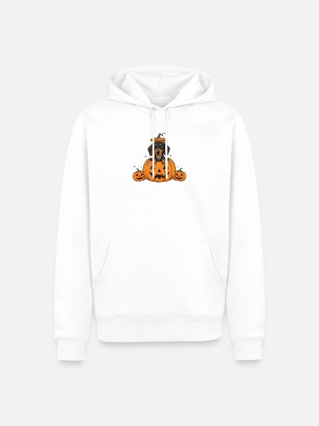 Dackel im Kürbis | Süßer Hunde Halloween Spaß - Männer Premium Bio Hoodie - Weiß