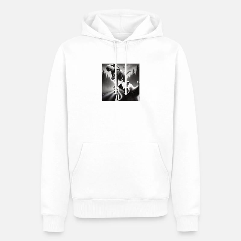 Dachs  trifft Dino auf düsterer Landstraße - Männer Premium Bio Hoodie - Weiß