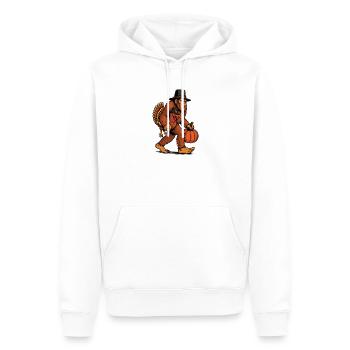 Bigfoot portant de la dinde Thanksgiving humour - Sweat à capuche Premium bio Homme - blanc - Devant - Nico (187cm)