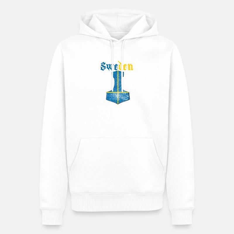 Schweden Flagge – Mjölnir Thorhammer Design - Männer Premium Bio Hoodie - Weiß