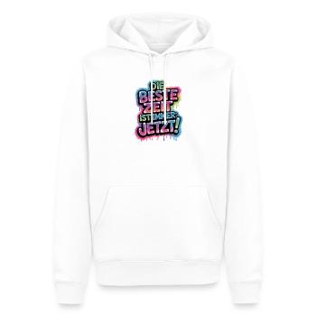Die Beste Zeit Ist Immer Jetzt Leben Carpe Diem - Männer Premium Bio Hoodie - Weiß - Vorne - Nico (187cm)