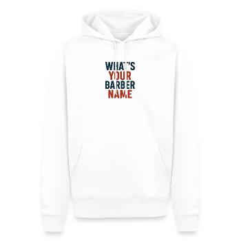 Quel est votre nom de barbier, drôle de mème disant - Sweat à capuche Premium bio Homme - blanc - Devant - Nico (187cm)