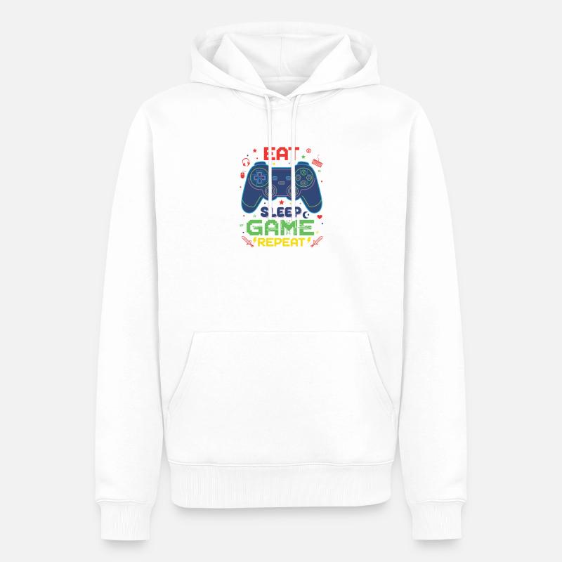 Eat Sleep Game Repeat Neon Controller - Männer Premium Bio Hoodie - Weiß