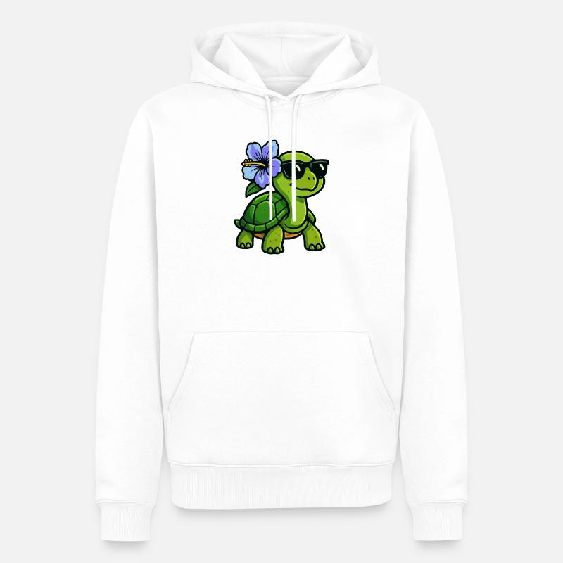 Tortue avec fleur d’hibiscus - Sweat à capuche Premium bio Homme - blanc