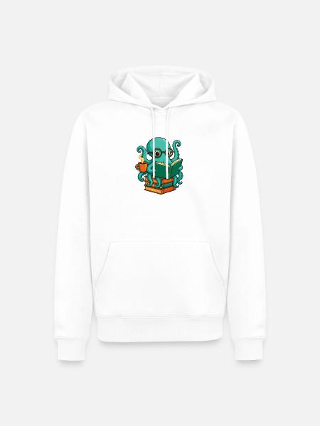 Oktopus liest Buch Lustiger Ozean-Nerd Bücherwurm - Männer Premium Bio Hoodie - Weiß