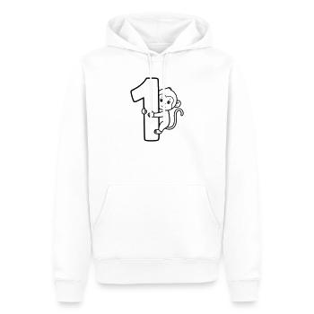 Funny Monkey with Number 1 Cartoon Illustration - Men’s Premium Organic Hoodie - white - Front - Nico (187cm)