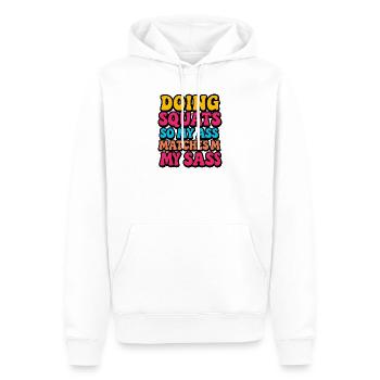Je fais des squats pour que mes fesses soient à la hauteur de mon sac - Sweat à capuche Premium bio Homme - blanc - Devant - Nico (187cm)
