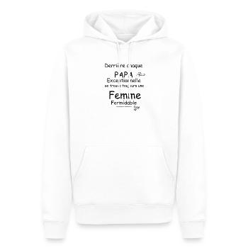 Hinter jedem außergewöhnlichen PAPA steht immer - Männer Premium Bio Hoodie - Weiß - Vorne - Nico (187cm)