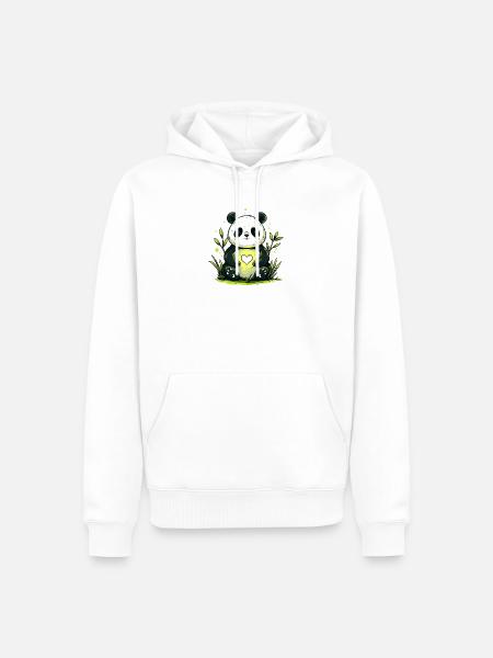 Panda mit Herz im Grünen - Männer Premium Bio Hoodie - Weiß