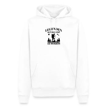 Legenden altern nicht – sie wandern - Männer Premium Bio Hoodie - Weiß - Vorne - Nico (187cm)